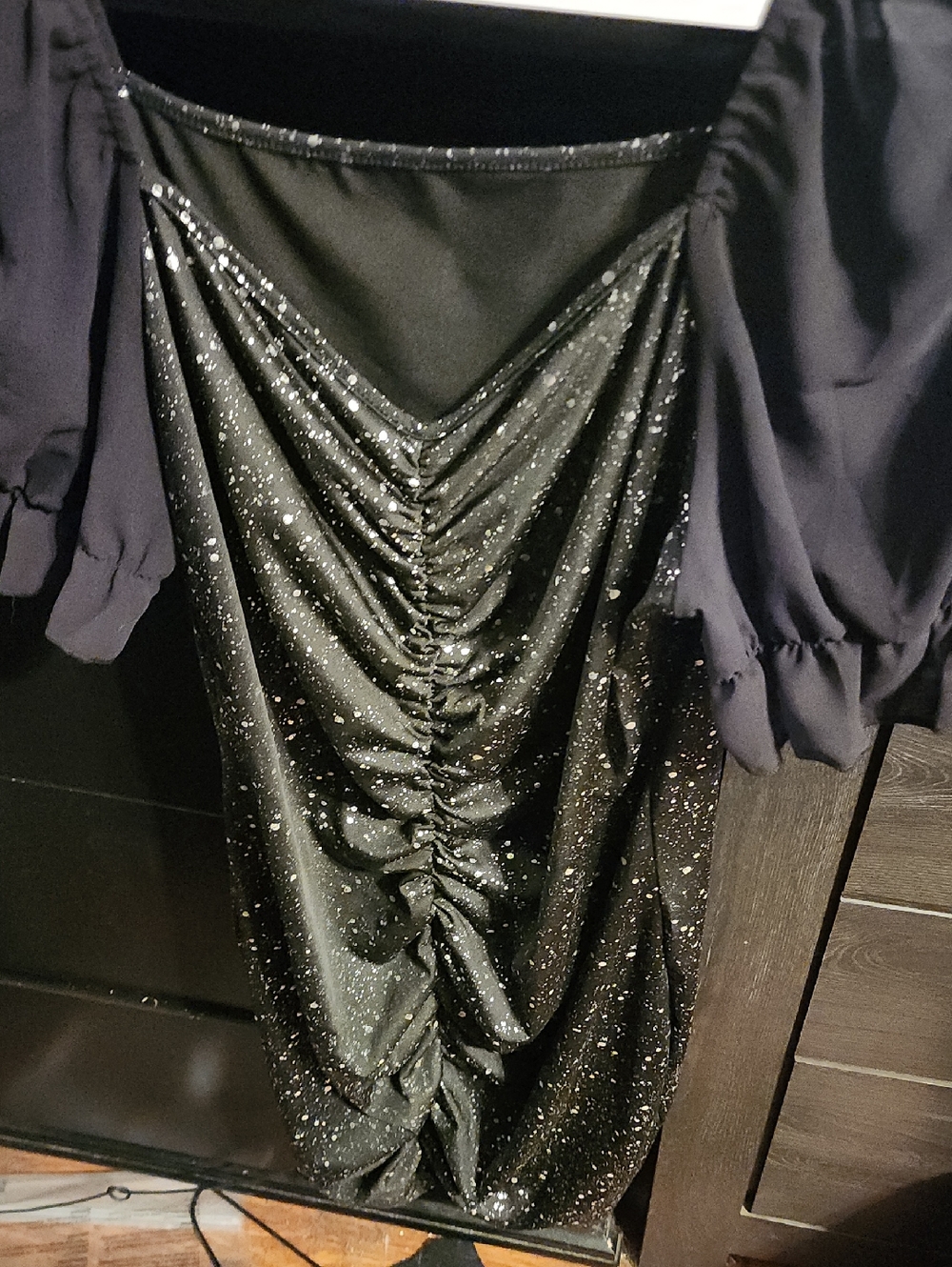 SHEIN Black Glitter Ruched Midi Dress